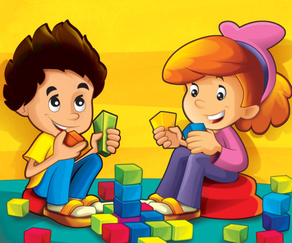 children playing blocks